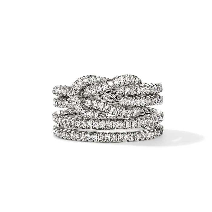 John Hardy Multi-Layer Pavé Love Knot Ring in Sterling Silver - Size 7