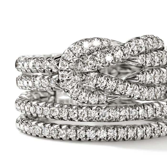 John Hardy Multi-Layer Pavé Love Knot Ring in Sterling Silver - Size 7