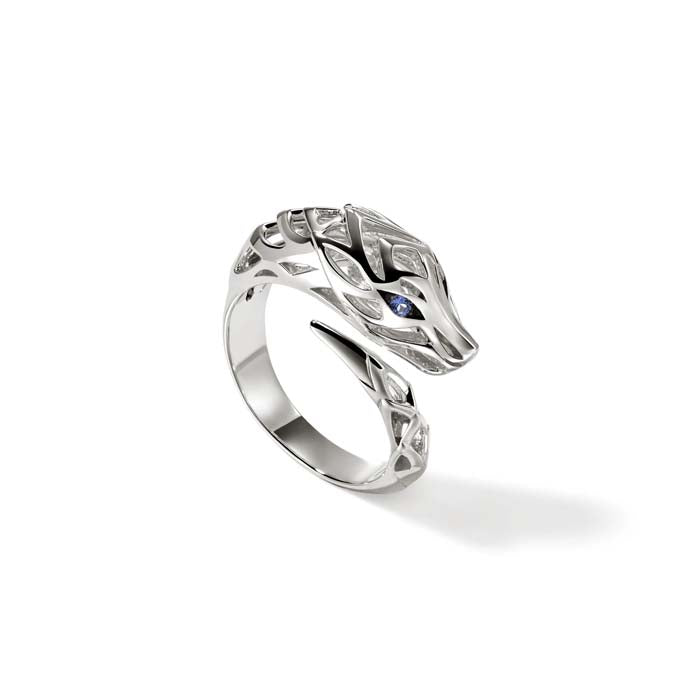 John Hardy Naga Bypass Ring with Sapphires in Sterling Silver