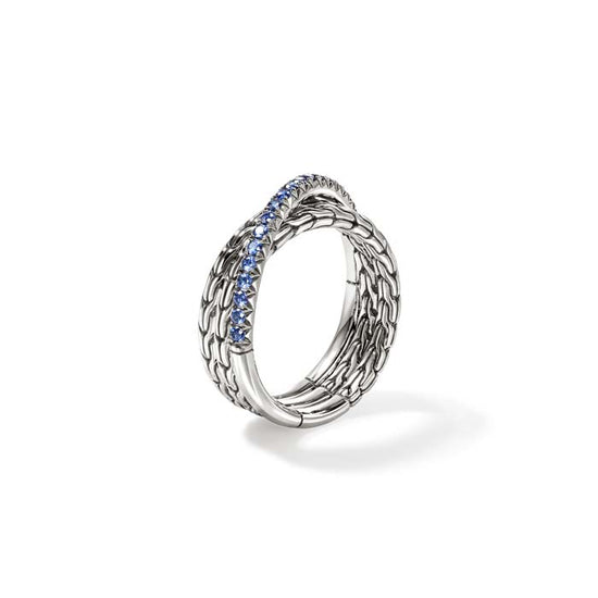 John Hardy Blue Sapphire Essential Pavé Crossover Ring in Sterling Silver, 7MM