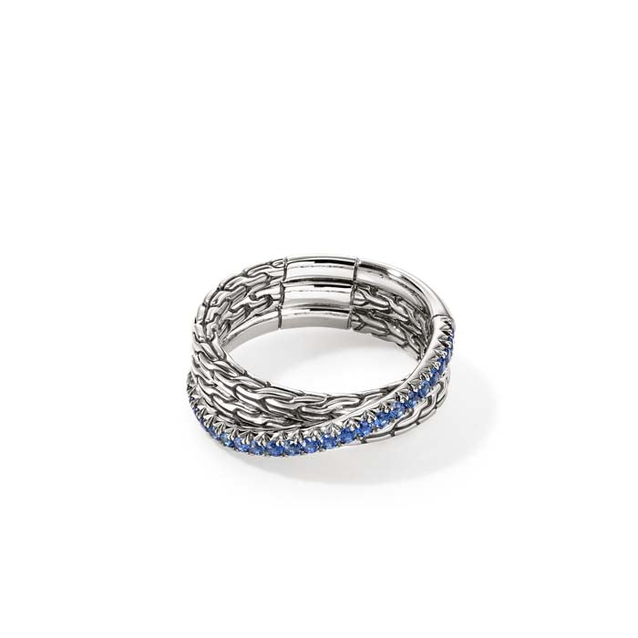 John Hardy Blue Sapphire Essential Pavé Crossover Ring in Sterling Silver, 7MM