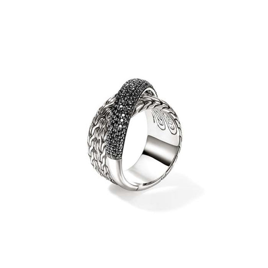 John Hardy Black Sapphire Essential Crossover Pavé Ring in Sterling Silver, 12.5MM