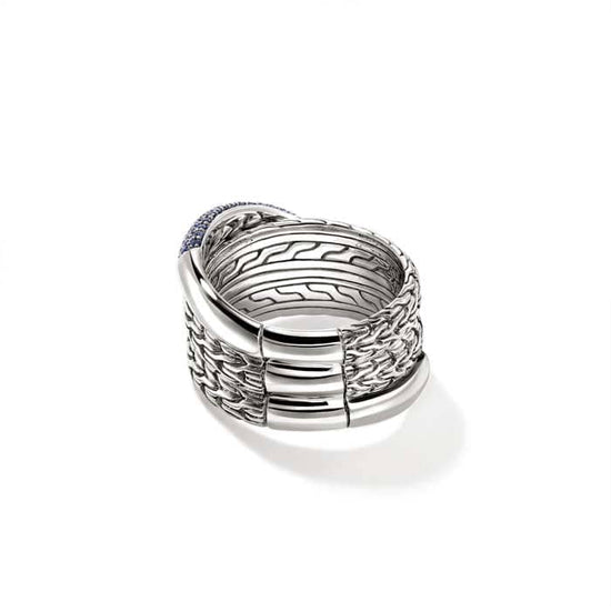 John Hardy Blue Sapphire Essential Crossover Pavé Ring in Sterling Silver, 12.5MM