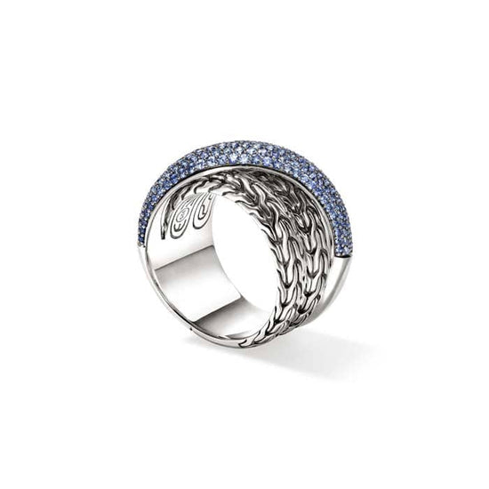 John Hardy Blue Sapphire Essential Crossover Pavé Ring in Sterling Silver, 12.5MM