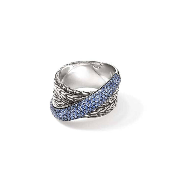 John Hardy Blue Sapphire Essential Crossover Pavé Ring in Sterling Silver, 12.5MM