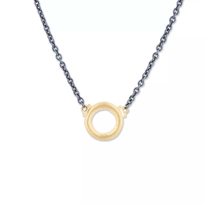 Lika Behar Roundabout Open Circle Pendant Necklace in Oxidized Sterling Silver and 24K Yellow Gold