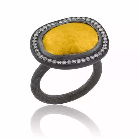 Lika Behar Reflections Ring with Diamonds in 24K Yellow Gold and Oxidized Sterling Silver