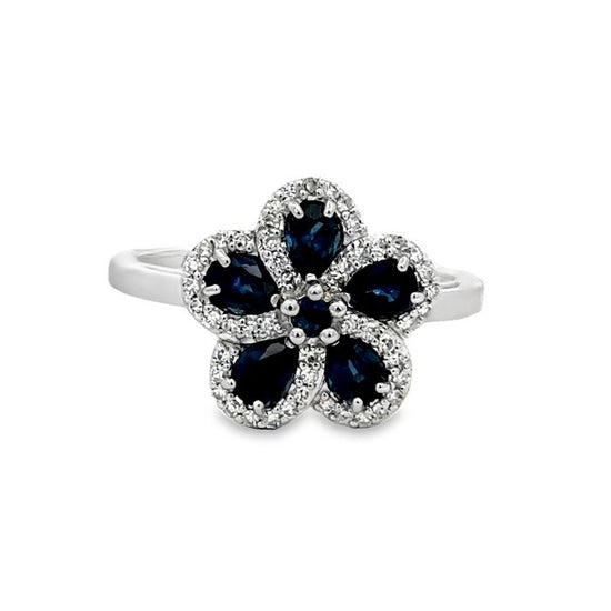 Mountz Collection Sapphire and Diamond Flower Ring in 14K White Gold