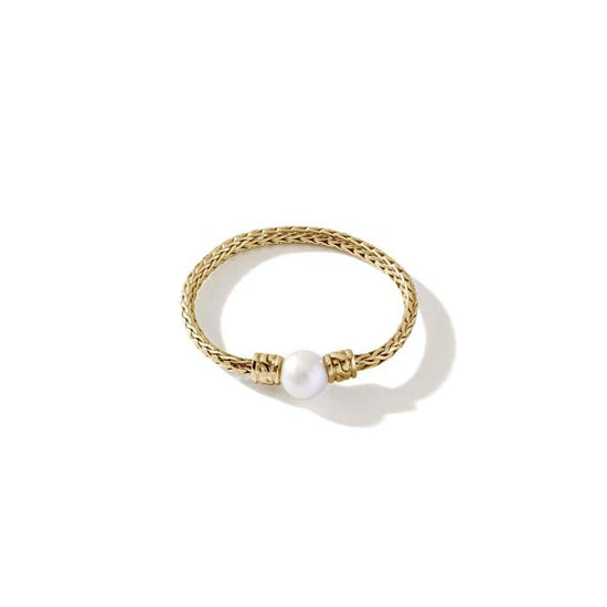 John Hardy Freshwater Pearl Classic Chain Ring in 18K Yellow Gold