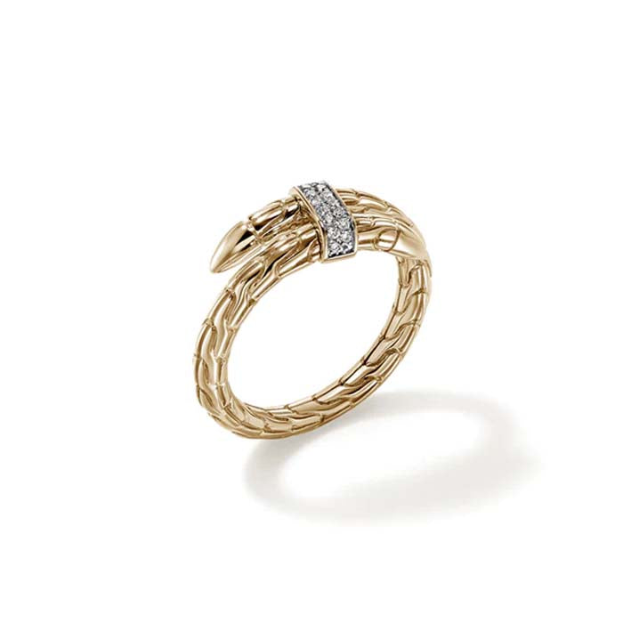 John Hardy Single Wrap Spear Ring with Diamonds in 14K Yellow Gold