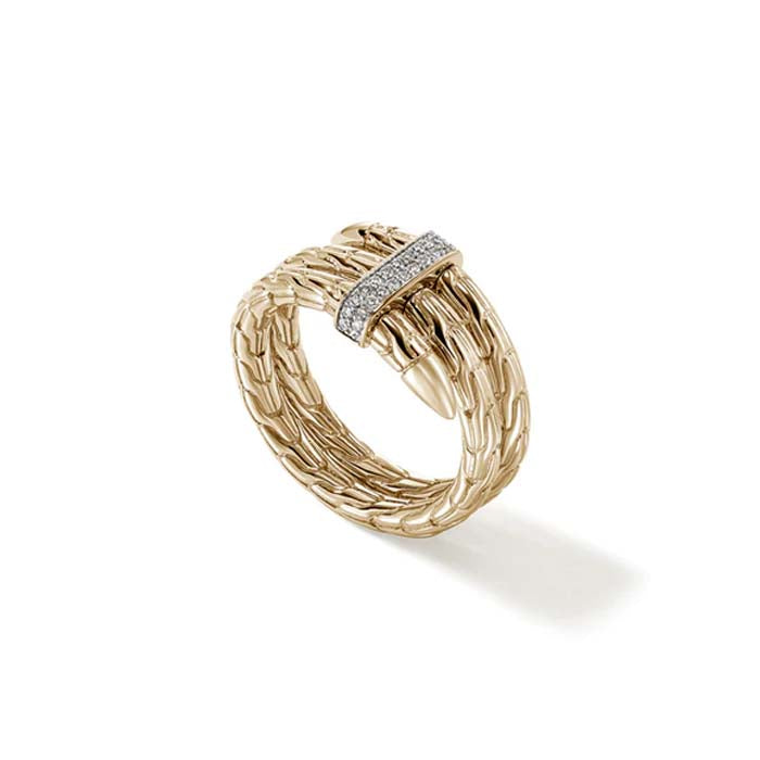 John Hardy Double Wrap Spear Ring with Diamonds in 14K Yellow Gold