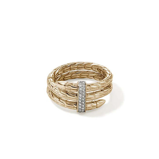 John Hardy Double Wrap Spear Ring with Diamonds in 14K Yellow Gold