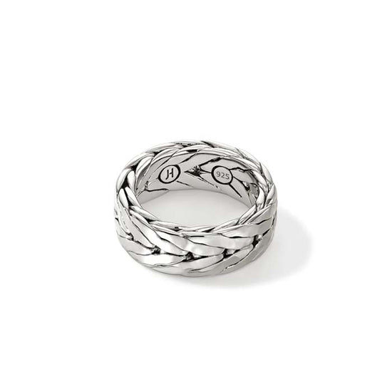 John Hardy Hammered Carved Chain Ring in Sterling Silver