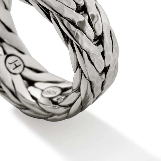 John Hardy Hammered Carved Chain Ring in Sterling Silver