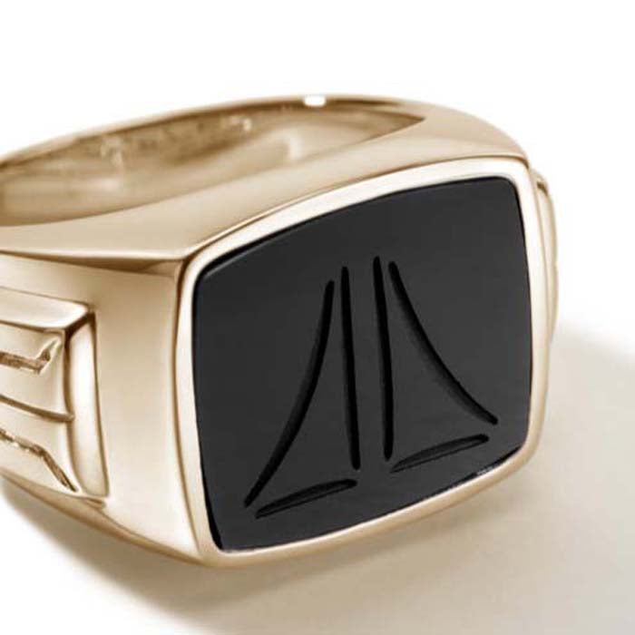 John Hardy Black Onyx ID Signet Ring in 14K Yellow Gold