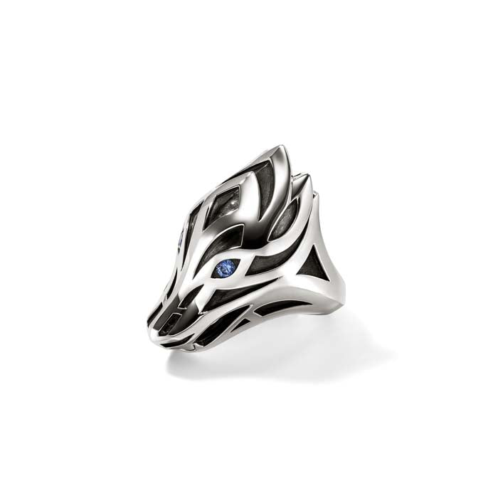 Naga Ring with Blue Sapphire Eyes in Sterling