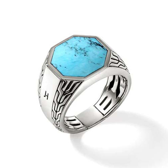 John Hardy Turquoise Signet Ring in Sterling Silver - Size 11