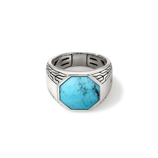 John Hardy Turquoise Signet Ring in Sterling Silver - Size 10