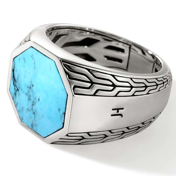 John Hardy Turquoise Signet Ring in Sterling Silver - Size 10