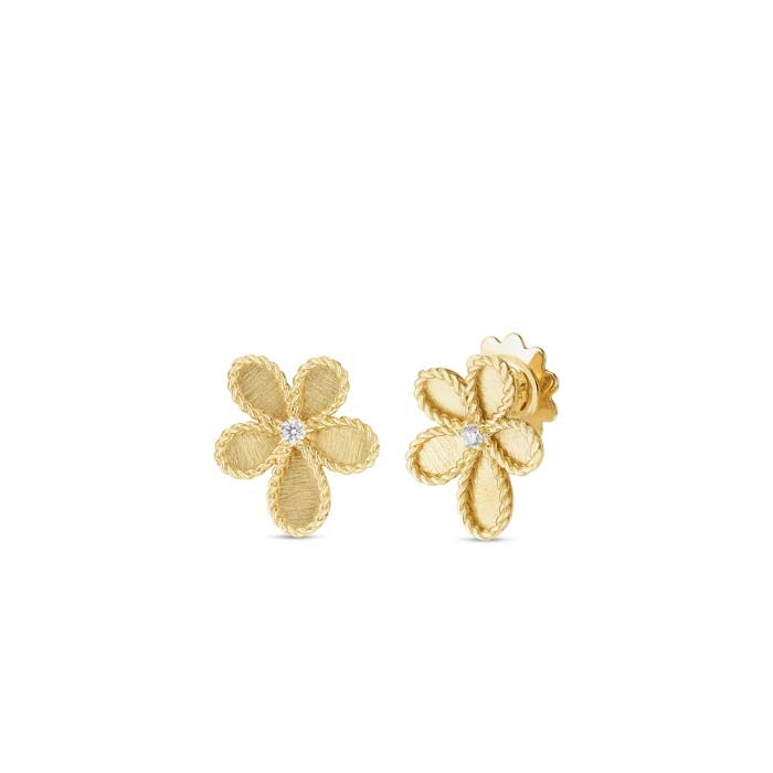 Roberto Coin Princess Diamond Flower Earrings in 18K Yellow Gold