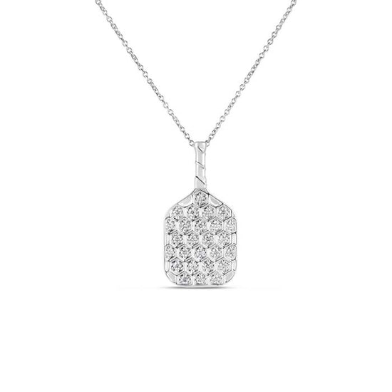 Roberto Coin .21CTW Diamond Pickle Ball Textured Racket Pendant in 18K White Gold