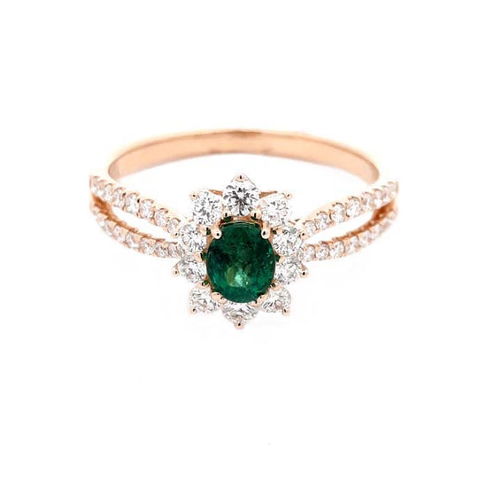 Mountz Collection Oval Emerald and Diamond Halo Ring in 14K Yellow Gold