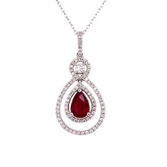 Mountz Collection Ruby and Diamond Halo Pendant in 14K White Gold