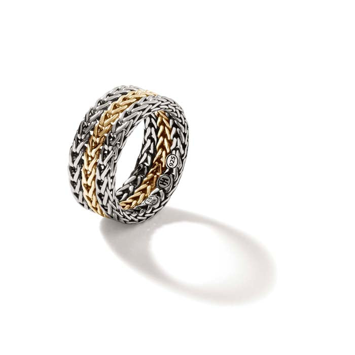 9MM Rata Chain Flexible Band Ring in Sterling Silver and 18K Yellow Gold - Size 9