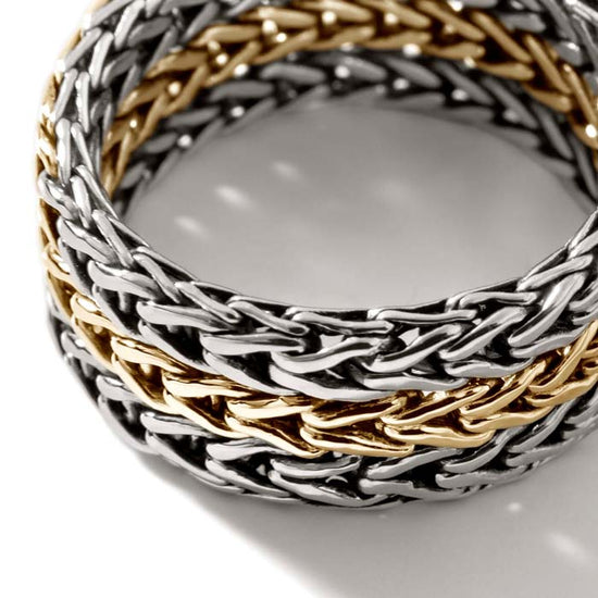 9MM Rata Chain Flexible Band Ring in Sterling Silver and 18K Yellow Gold - Size 9