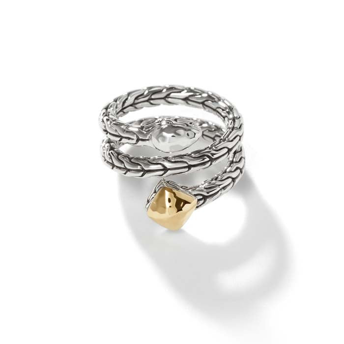 John Hardy Classic Chain Hammered Wrap Ring in Sterling Silver and 18K Yellow Gold