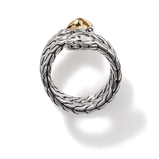 John Hardy Classic Chain Hammered Wrap Ring in Sterling Silver and 18K Yellow Gold