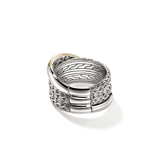 John Hardy Essential Crossover Ring in 14K Yellow Gold and Sterling Silver, 12.5MM