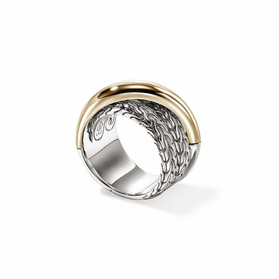 John Hardy Essential Crossover Ring in 14K Yellow Gold and Sterling Silver, 12.5MM