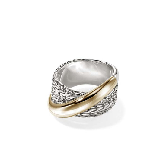 John Hardy Essential Crossover Ring in 14K Yellow Gold and Sterling Silver, 12.5MM