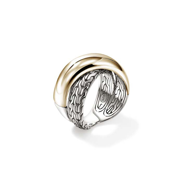 John Hardy Essential Crossover Ring in 14K Yellow Gold and Sterling Silver, 14MM