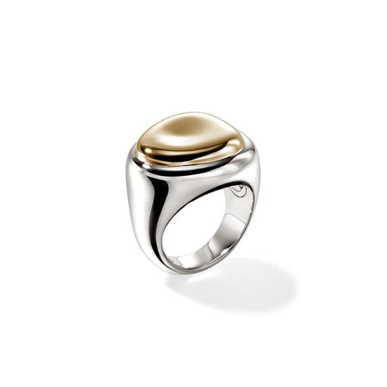 John Hardy Pebble Ring in 14K Yellow Gold and Sterling Silver