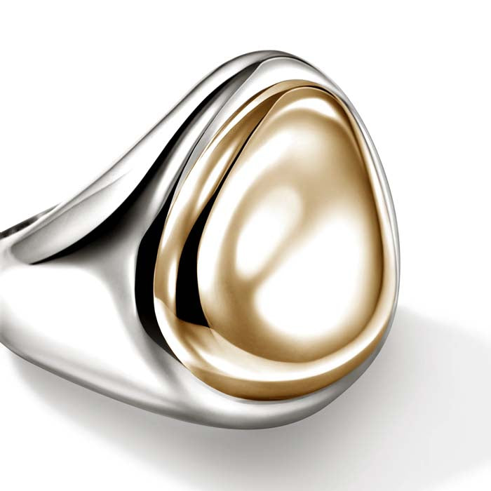 John Hardy Pebble Ring in 14K Yellow Gold and Sterling Silver