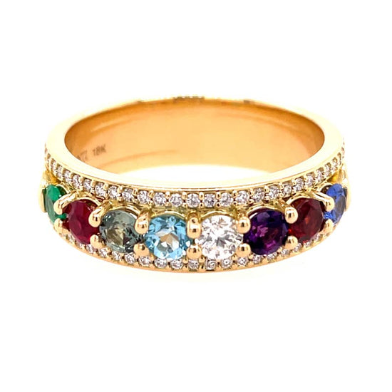 Custom designed ring with colored gemstones