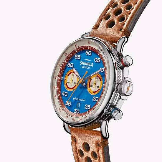 Shinola "The Canfield Speedway" 44mm Automatic Chronograph Watch With Horizon Blue Dial in Stainless Steel