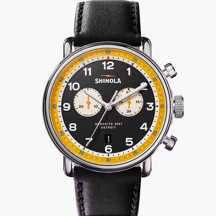 Shinola 43MM Canfield Chrono Model C56 with Black Leather Strap Watch