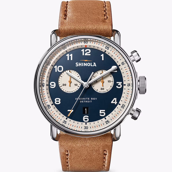 Shinola 43MM Canfield Chrono C56 Watch in Stainless Steel with Bourbon Leather Strap