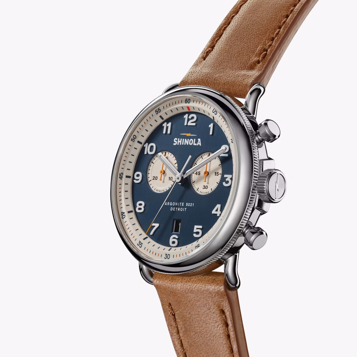 Shinola 43MM Canfield Chrono C56 Watch in Stainless Steel with Bourbon Leather Strap