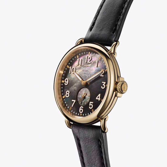 Shinola 41mm "The Runwell" Quartz Watch with Black Mother-of-Pearl Dial in Polished Gold PVD