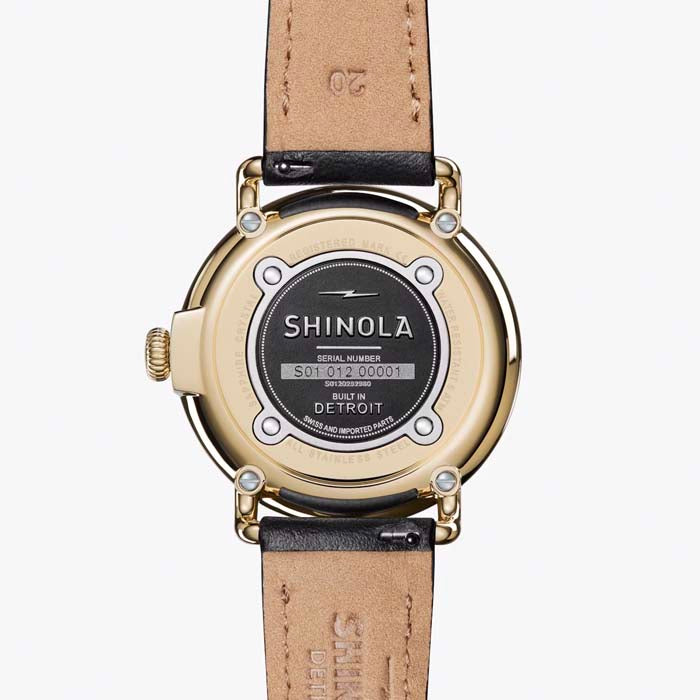 Shinola 41mm "The Runwell" Quartz Watch with Black Mother-of-Pearl Dial in Polished Gold PVD