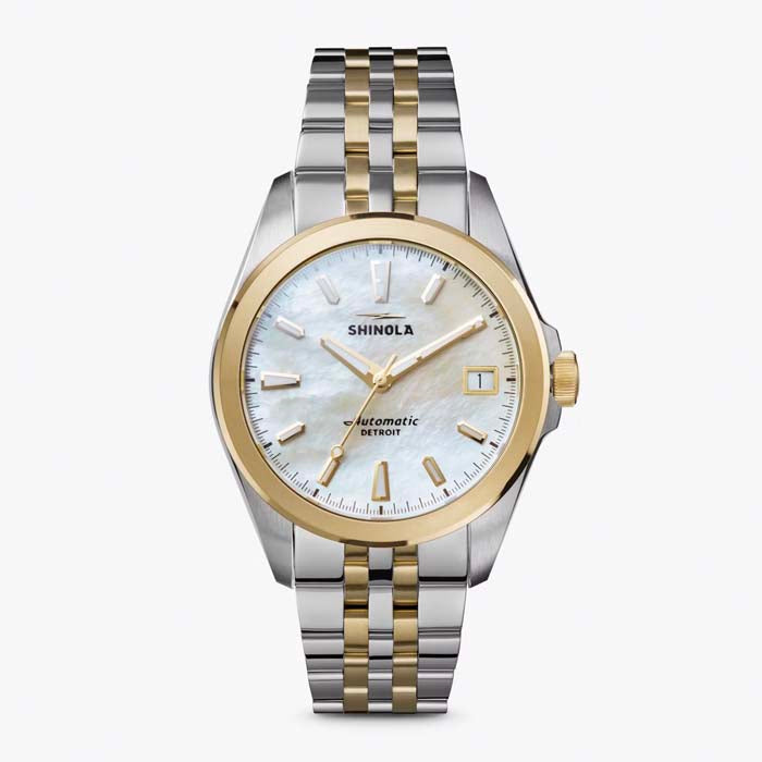 Shinola 36mm "The Circadian Monster" Automatic Watch with Mother-of-Pearl Dial in Stainless Steel and gold PVD