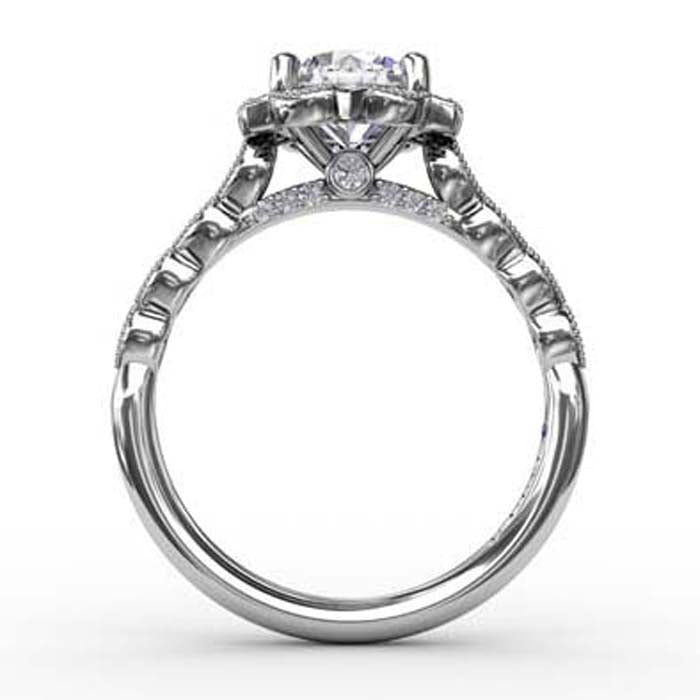 Fana Milgrain Detail Floral Halo Engagement Ring Semi-Mounting in 14K White Gold