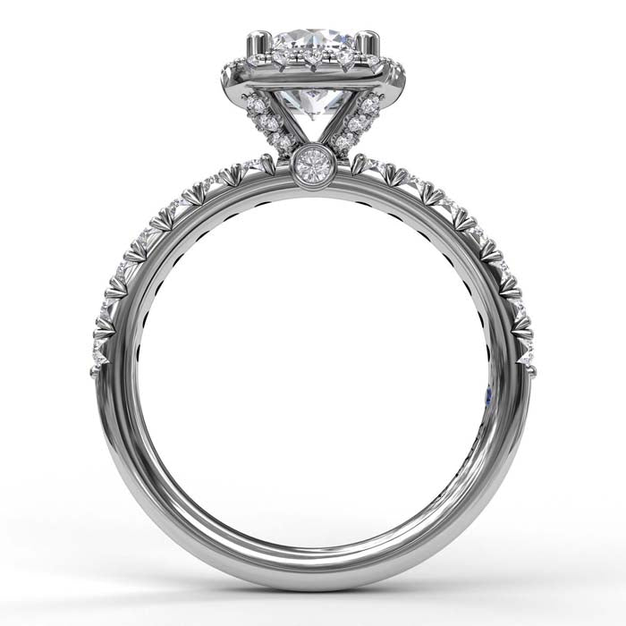 Fana Cushion Halo Engagement Ring Semi-Mounting in 14K White Gold