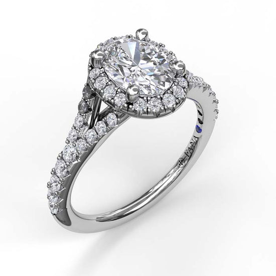 Fana .49TW Oval Halo Split-Shoulder Engagement Ring Semi Mounting in 14K White Gold