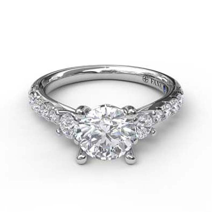Fana Three Stone Diamond Engagement Ring Semi-Mounting in 14K White Gold