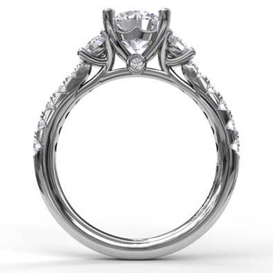 Fana Three Stone Diamond Engagement Ring Semi-Mounting in 14K White Gold